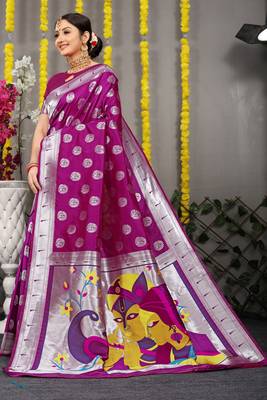 Wine woven paithani silk saree with blouse 1