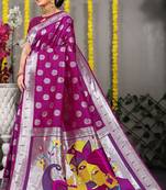 Wine woven paithani silk saree with blouse