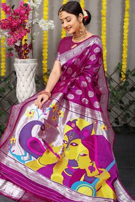 Wine woven paithani silk saree with blouse 3