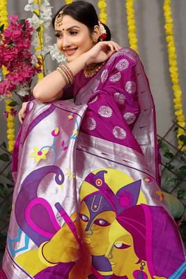 Wine woven paithani silk saree with blouse 4