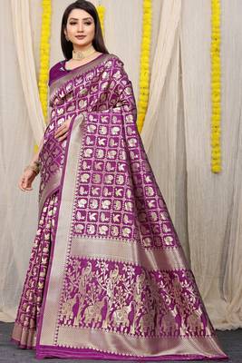 Wine Woven Patola Saree With Blouse 1