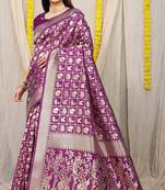 Wine Woven Patola Saree With Blouse