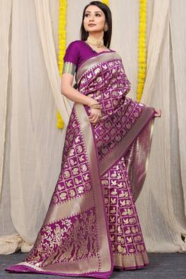 Wine Woven Patola Saree With Blouse 2