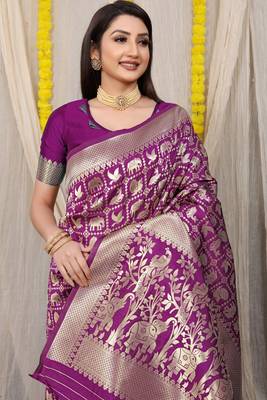 Wine Woven Patola Saree With Blouse 3