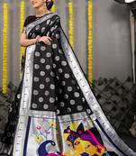 Black woven paithani silk saree with blouse