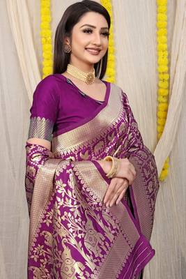 Wine Woven Patola Saree With Blouse 4