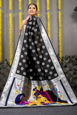 Black woven paithani silk saree with blouse 2