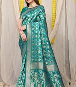 Turquoise Woven Patola Saree With Blouse