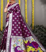 Magenta woven paithani silk saree with blouse