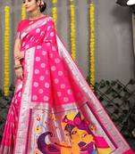 Pink woven paithani silk saree with blouse