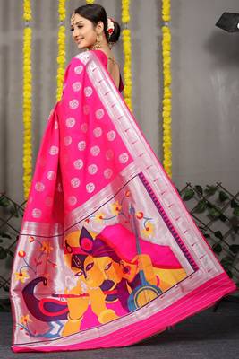 Pink woven paithani silk saree with blouse 2