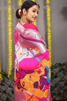 Pink woven paithani silk saree with blouse 4