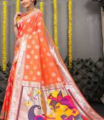 Orange woven paithani silk saree with blouse