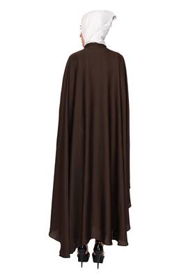 ENTIRE Creep Fabric Embroidered Abaya Kaftan with Hijab of Brown Color for Girls, Ladies, Women, Burkha 5