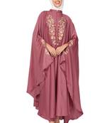 ENTIRE Creep Fabric Embroidered Abaya Kaftan with Hijab of Pink Color for Girls, Ladies, Women, Burkha