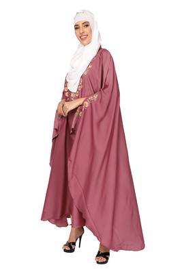 ENTIRE Creep Fabric Embroidered Abaya Kaftan with Hijab of Pink Color for Girls, Ladies, Women, Burkha 3