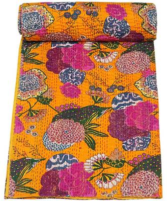 Indian Kantha Quilt Handmade Kantha Bedspread Throw Cotton Blanket Quilts 1