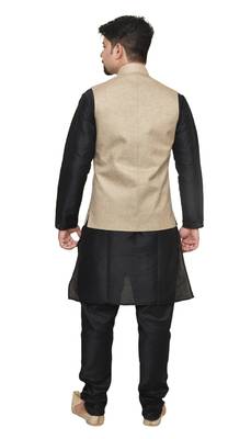 MAG Men's Black Matching Silk Kurta Churidhar With Coffee Colour Joot Waistcoat 3