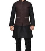 MAG Men's Black Matching Silk Kurta Churidhar With Pink Voilet Joot Waistcoat