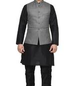 MAG Men's Black Matching Silk Kurta Churidhar With Gray 1st Joot Waistcoat