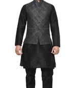 MAG Men's Black Matching Silk Kurta Churidhar With Black 1st Waistcoat