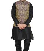 MAG Men's Black Matching Silk Kurta Churidhar With Purple Waistcoat