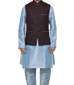 MAG Men's Sky Blue Matching Silk Kurta Churidhar With Pink Voilet Joot Waistcoat