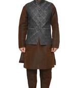 MAG Men's Brown  Matching silk Kurta Churidhar With Black 1st Waistcoat