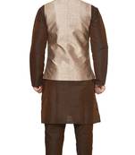 MAG Men's Brown Matching silk Kurta Churidhar With Gold Sparkle Color  Waistcoat