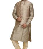 MAG Men's Copper Gold silk Kurta Gold Churidhar With Gold Sparkle Color  Waistcoat