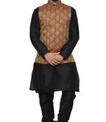 MAG Men's Black Matching silk Kurta Churidhar With Maroon Waistcoat