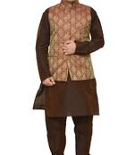 Mag Men's Brown Matching silk Kurta Churidhar With Maroon Waistcoat