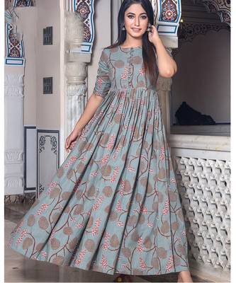Partywear Designer Light Steel Blue Pure Cotton Gown 1