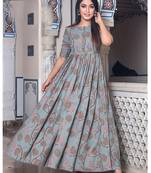 Partywear Designer Light Steel Blue Pure Cotton Gown