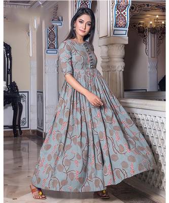 Partywear Designer Light Steel Blue Pure Cotton Gown 2