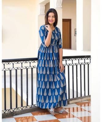 Partywear Designer Blue Pure Cotton Gown 1