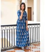 Partywear Designer Blue Pure Cotton Gown