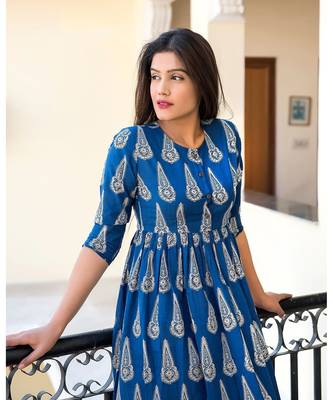 Partywear Designer Blue Pure Cotton Gown 2