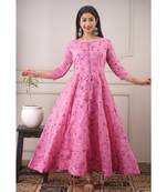 Partywear Designer Hand Screen and Foil Print pink Pure chanderi Gown