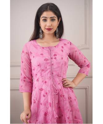 Partywear Designer Hand Screen and Foil Print pink Pure chanderi Gown 2