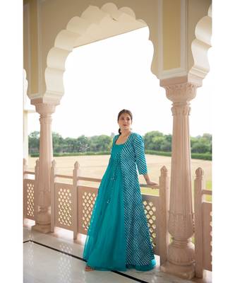 Partywear Designer Digital print Sky  Pure Georgette Gown 1