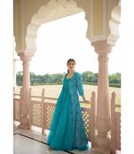 Partywear Designer Digital print Sky  Pure Georgette Gown