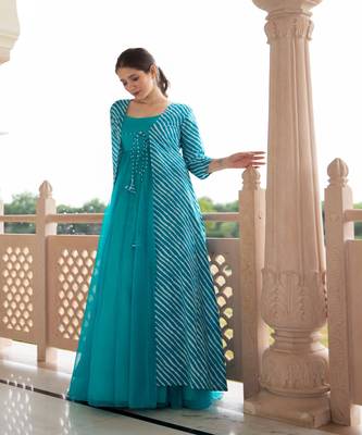 Partywear Designer Digital print Sky  Pure Georgette Gown 2