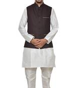 Mag Men's White Matching silk Kurta Churidhar With Pink Voilet Joot Waistcoat