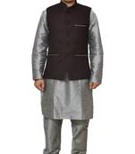 Mag Men's Silver Matching silk Kurta Churidhar With Pink Voilet Joot Waistcoat