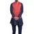 Mag Men's Nevy Blue Matching silk Kurta Churidhar With Red Joot Waistcoat
