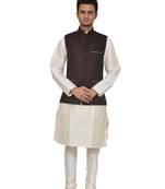 Mag Men's white Matching silk Kurta Churidhar With Pink Voilet Joot Waistcoat