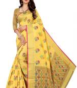 Yellow woven cotton saree with blouse