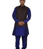 Mag Men's Royal Blue Matching silk Kurta Churidhar With Pink Voilet Joot Waistcoat