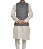 Mag Men's white Matching silk Kurta Churidhar With Gray 1st Joot Waistcoat